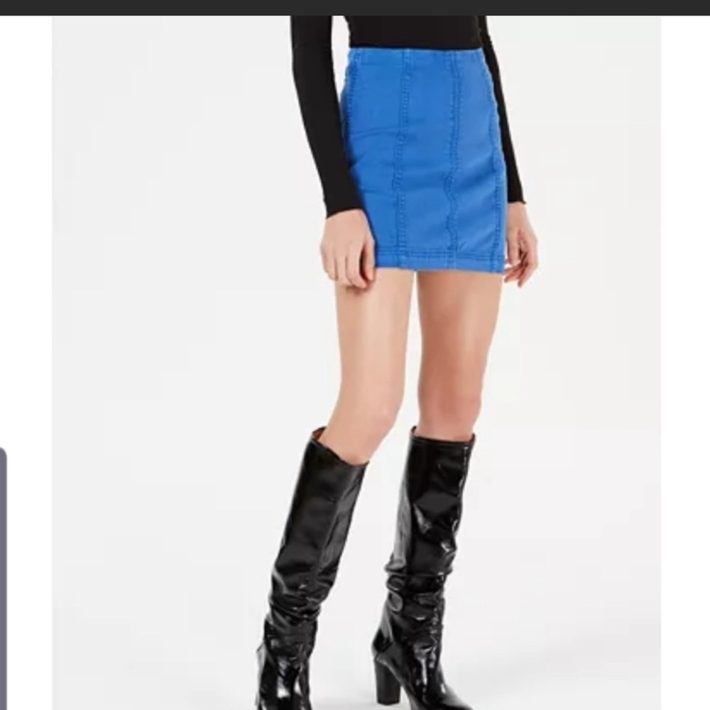 Free People - Modern Femme Novelty Mini Denim Skirt in Turquoise/Lapis Lazuli